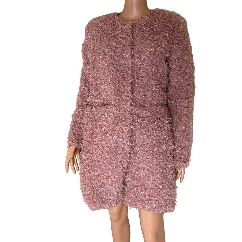 Via Spiga Reversible Curly Faux Fur Coat Lightweight reversible dusty pink curly - Picture 12 of 14